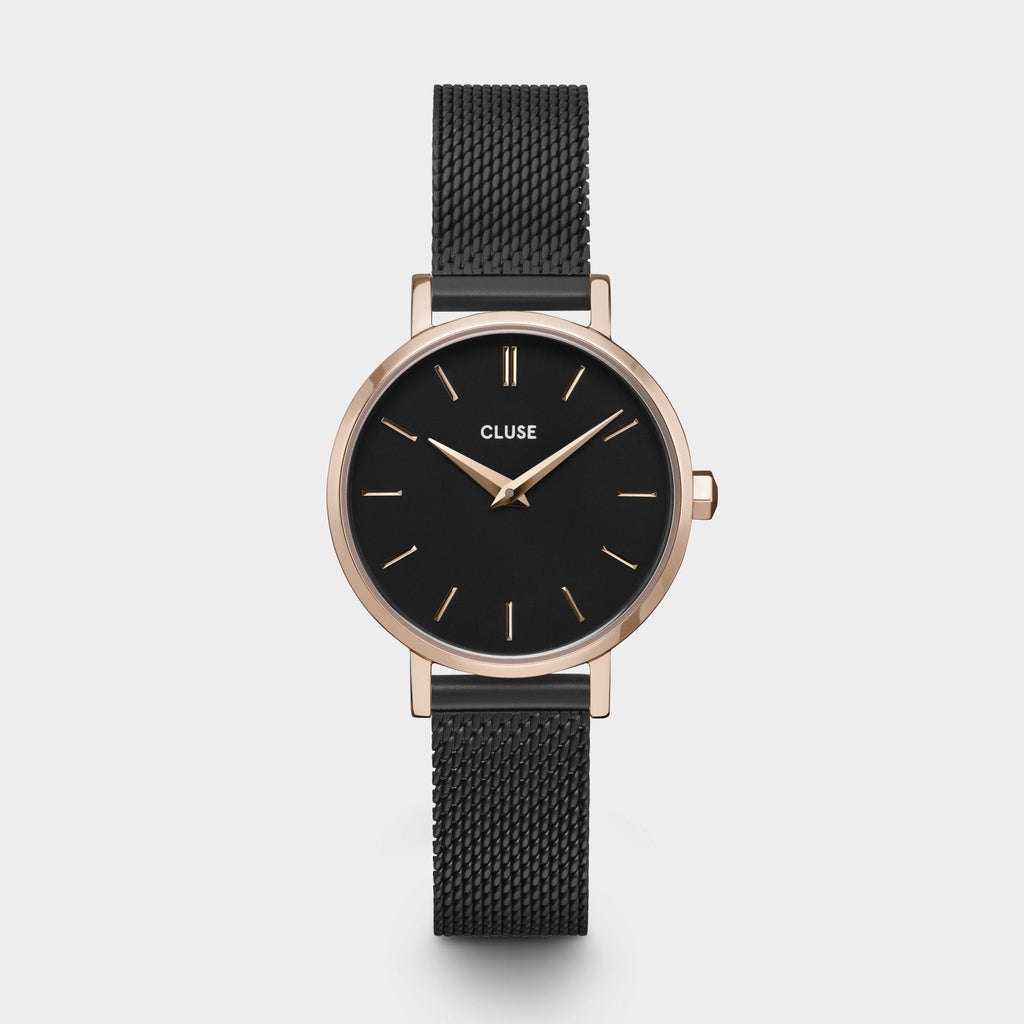Boho Chic Petite Watch Mesh, Full Black, Rose Gold Colour