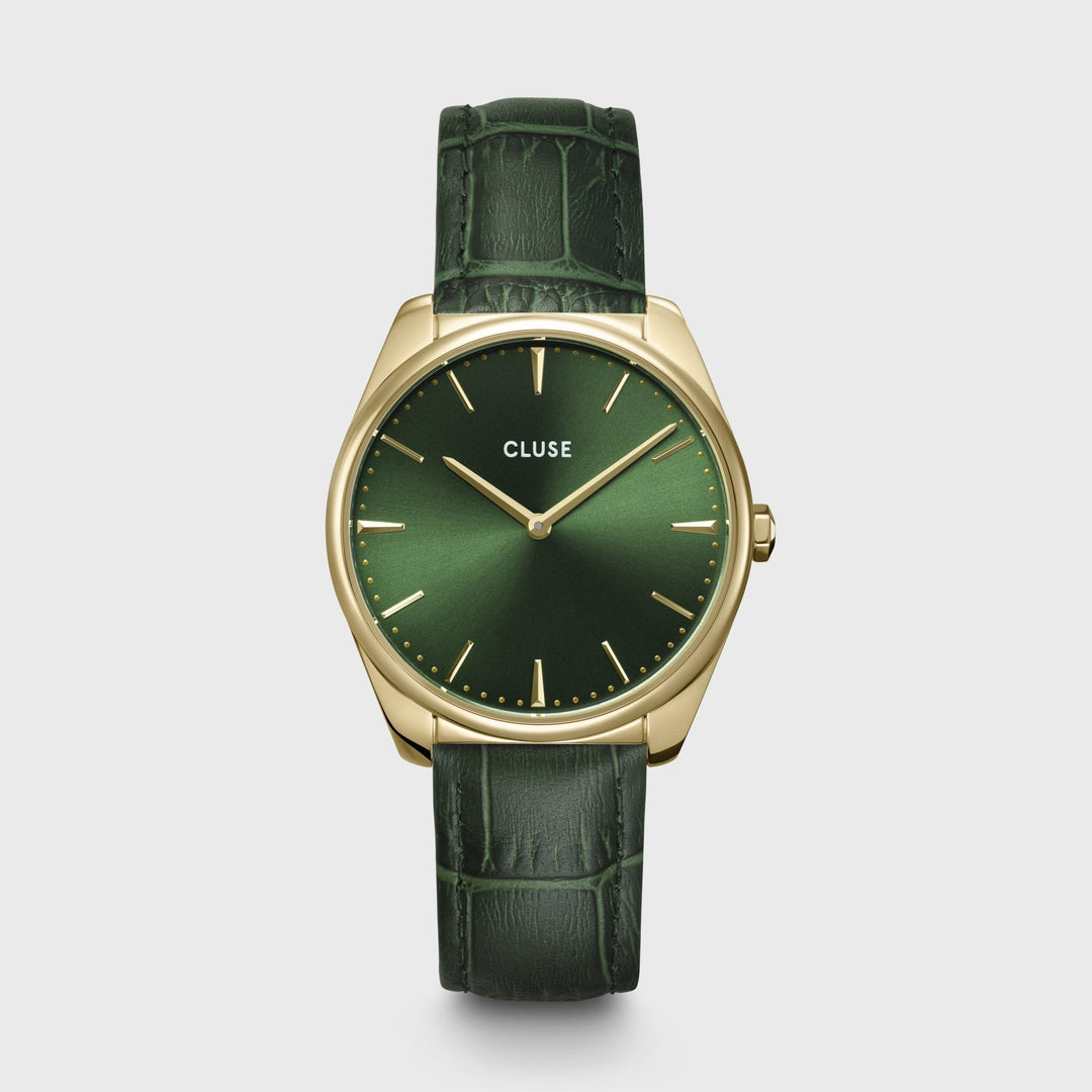 CLUSE Féroce Leather, Gold, Forest Green Croco CW0101212006 - Watch