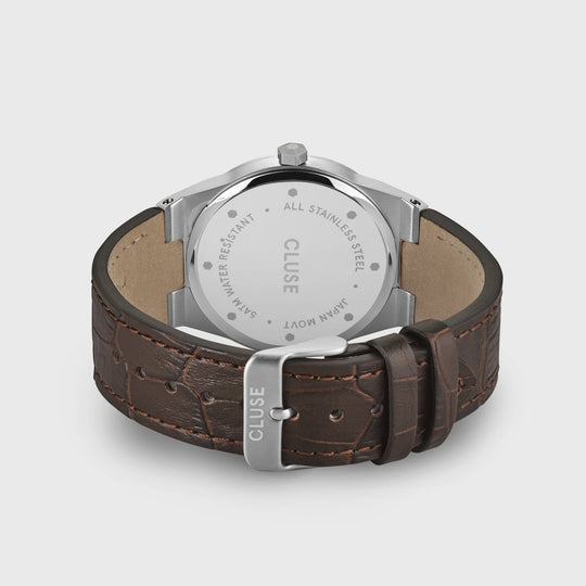 CLUSE Vigoureux Leather, Silver, Dark Brown Croco CW0101503001 - Watch clasp and back