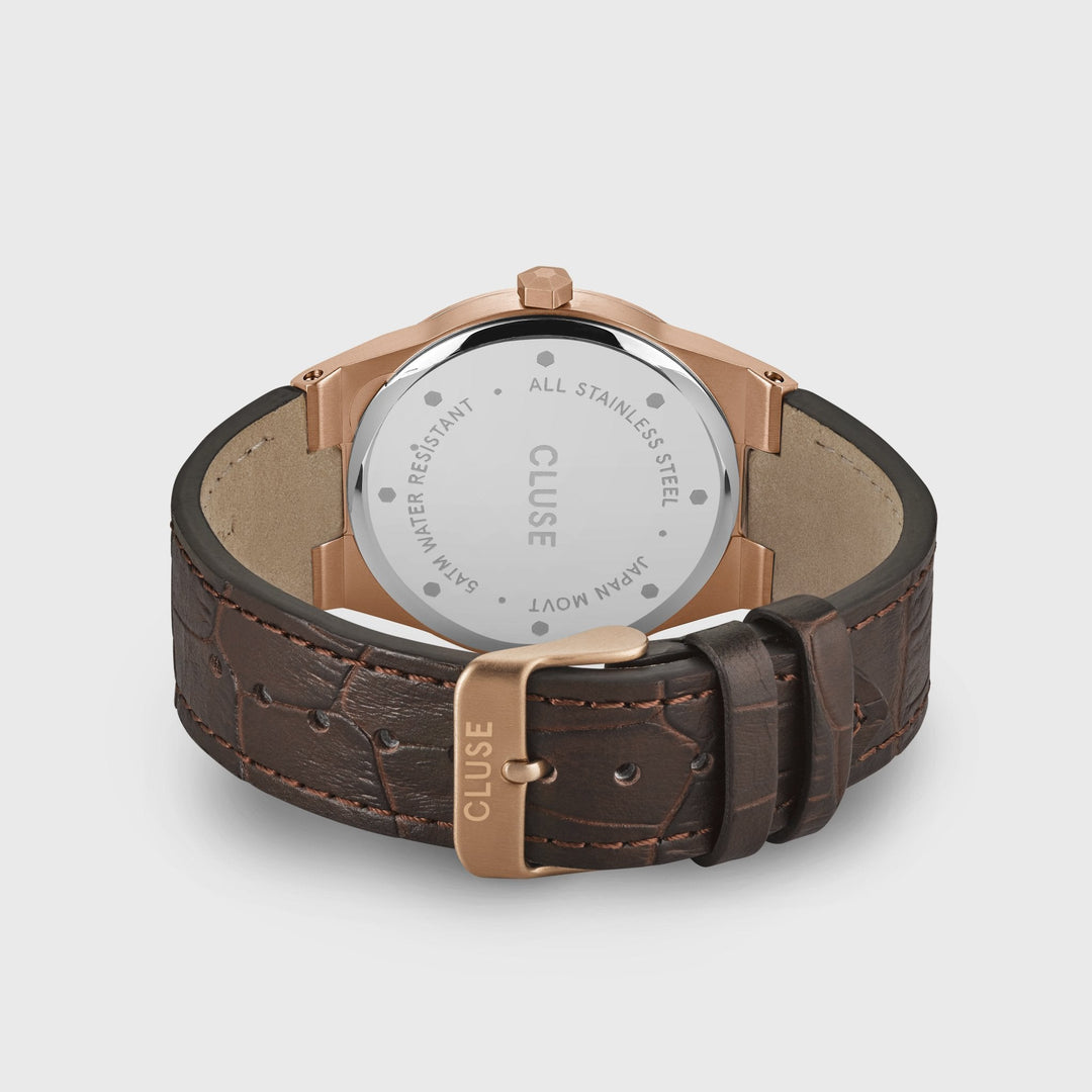 CLUSE Vigoureux Leather, Rose Gold, Dark Brown Croco CW0101503002 - Watch clasp and back