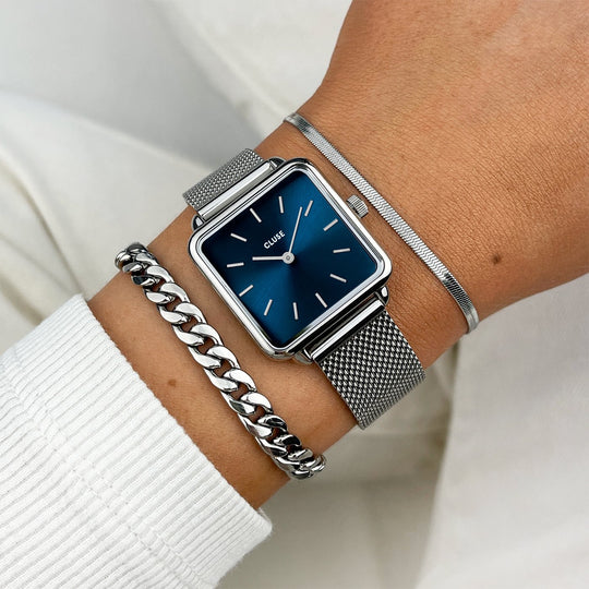 CLUSE La Tétragone Mesh Blue, Silver Colour CW0101207012 - Watch on wrist