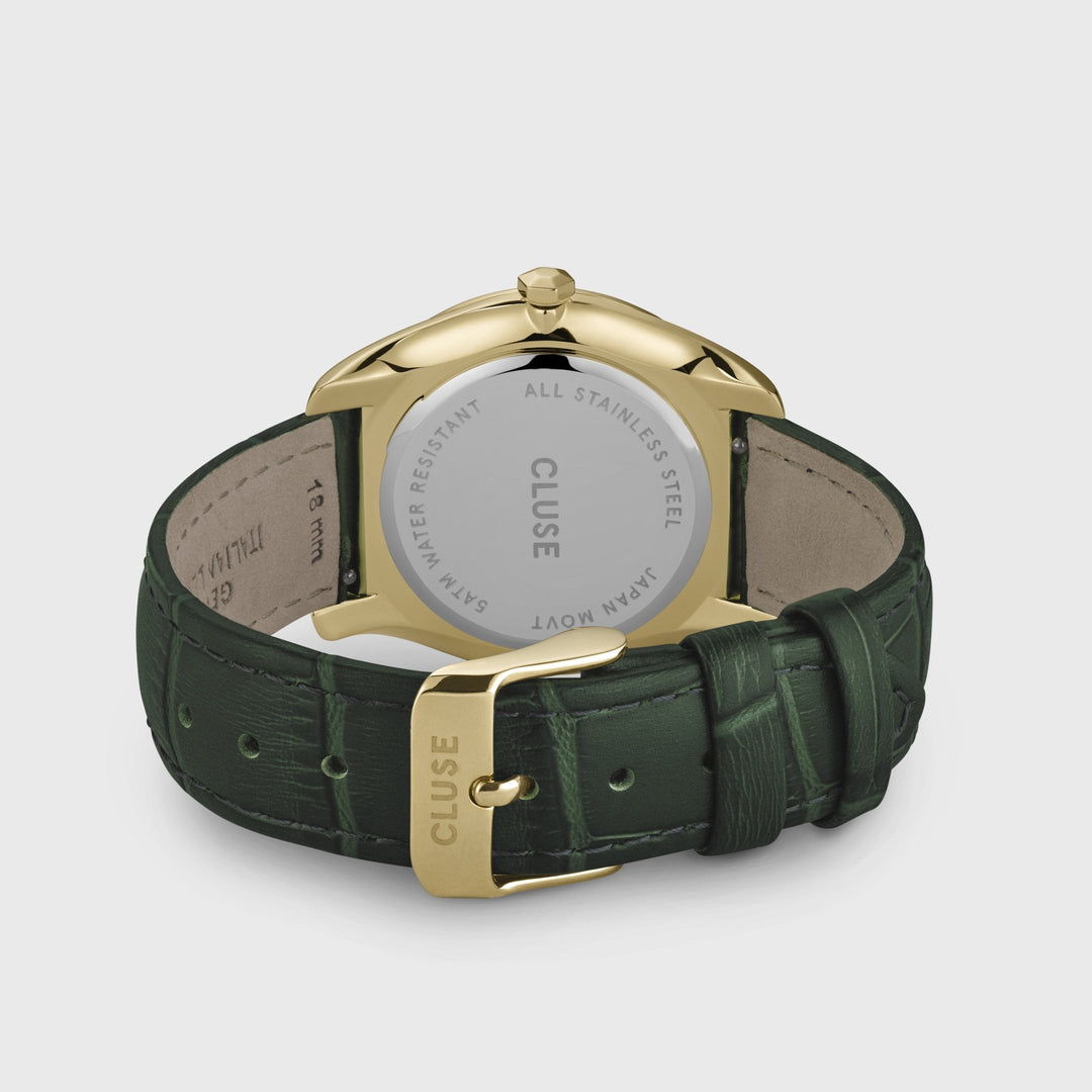 CLUSE Féroce Leather, Gold, Forest Green Croco CW0101212006 - Watch clasp and back