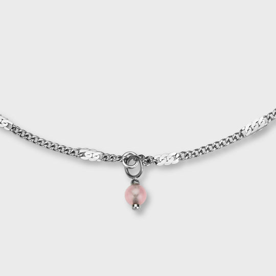 CLUSE Essentielle Anklet Rose Quartz Bead, Silver Colour CF13002 - Anklet front detail