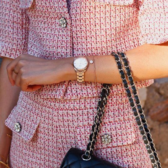 CLUSE Essentielle Daisy Bracelet Rose Gold Colour CB13330 - bracelet on model