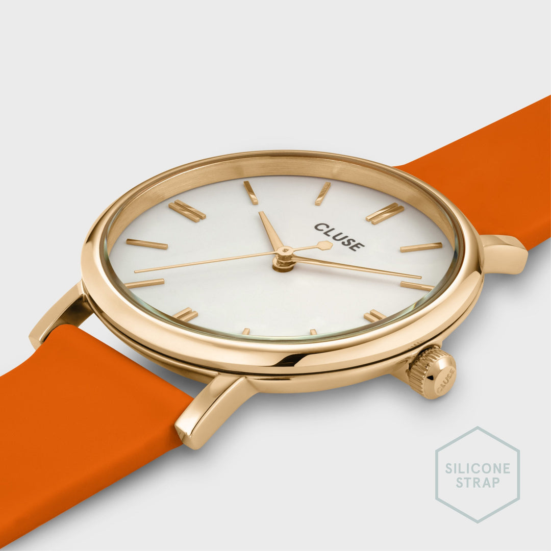 CLUSE Pavane Petite Silicone Orange, Gold Colour CW11402 - Watch case detail