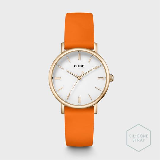 CLUSE Pavane Petite Silicone Orange, Gold Colour CW11402 - Watch