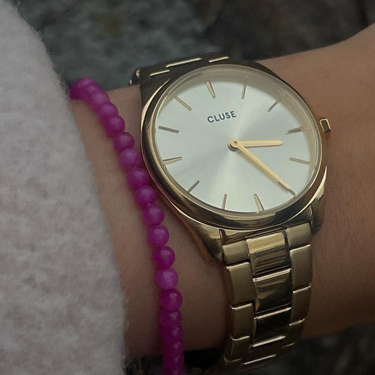 Essentielle Pink Beads Bracelet, Gold Colour CB13355 - Bracelet on wrist