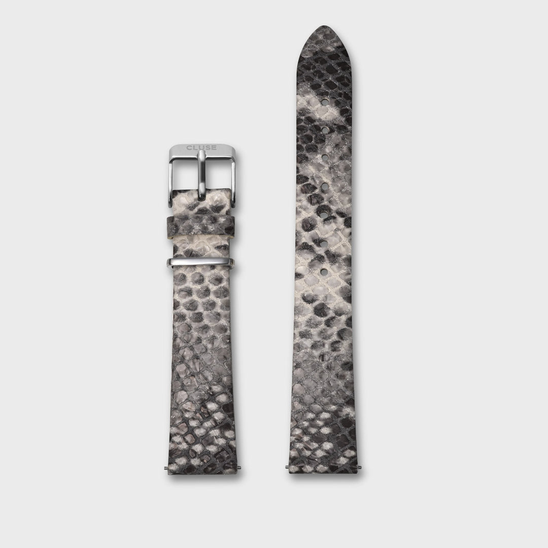CLUSE Strap 16 mm Leather, Python Soft Grey/Silver CS1408101090 - Watch strap