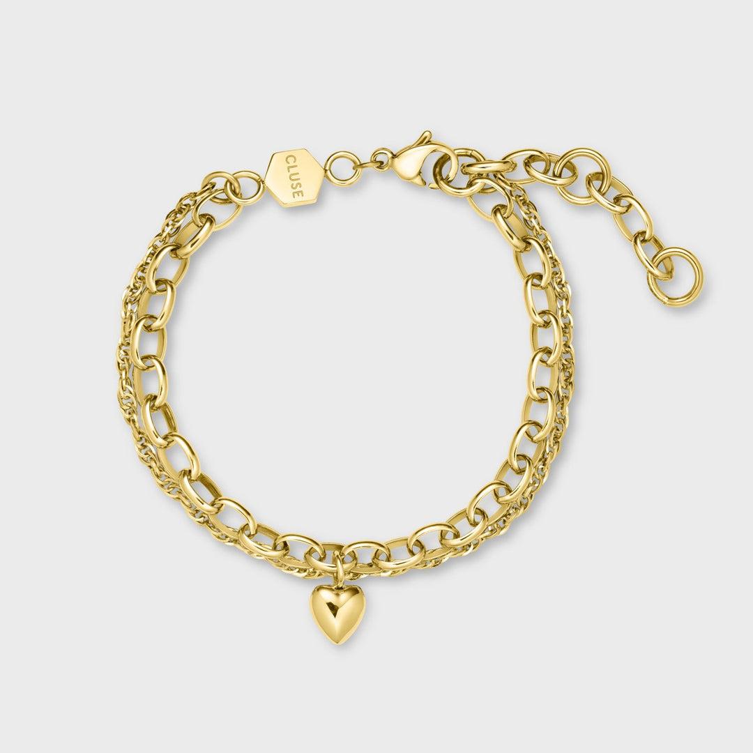 Essentielle Heart Charm Double Chain Bracelet, Gold Colour CB13349 - Bracelet