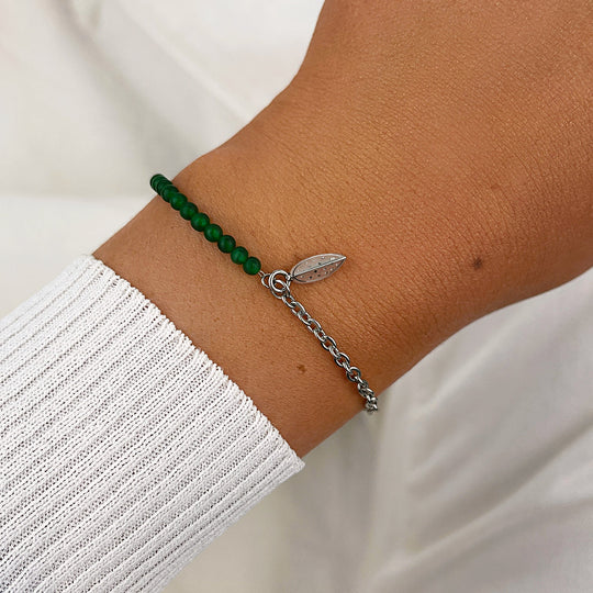Essentielle Green Beads Watermelon Charm Bracelet, Silver Colour CB13350 - Bracelet on wrist
