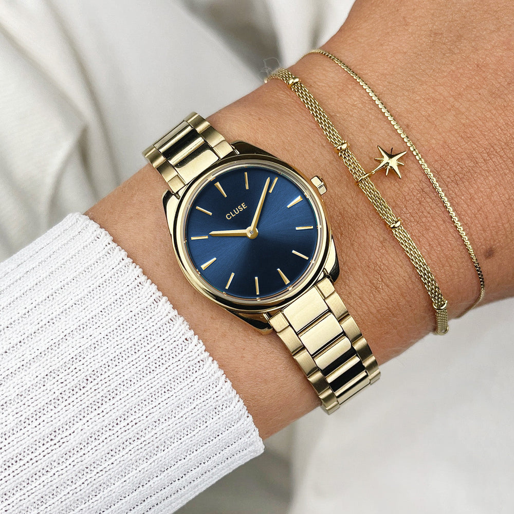 CLUSE Féroce Mini Steel Blue/Gold  CW11704 - Watch on wrist
