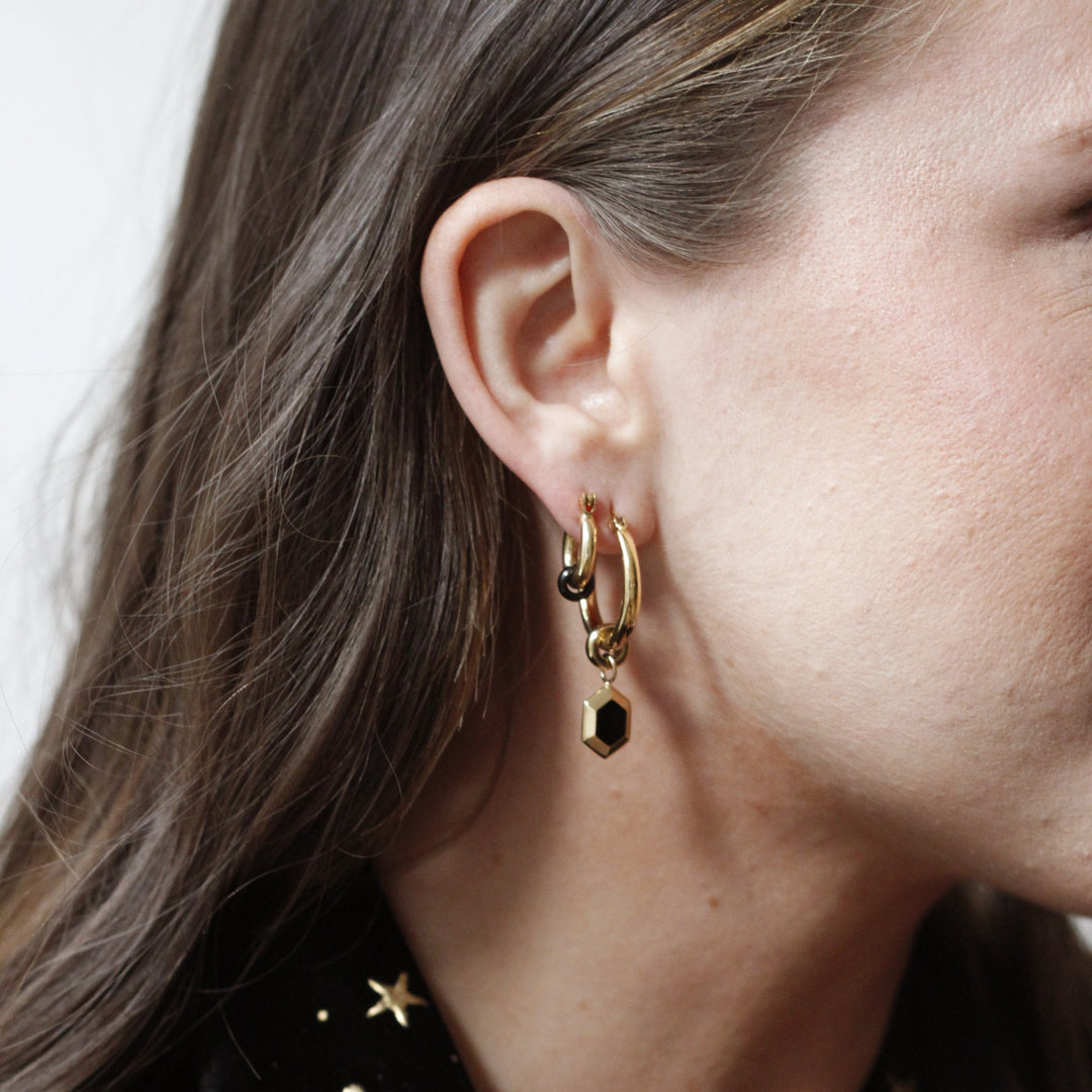 CLUSE Essentielle Hoops Black, Gold Colour CE13311 - Earrings on model