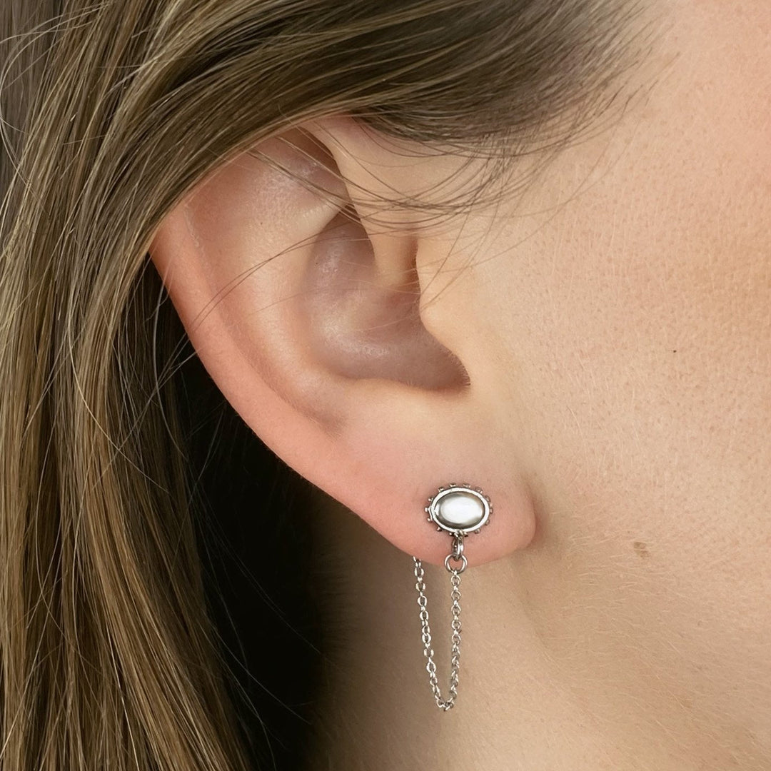 CLUSE Essentielle Chain Stud Earrings, Silver Colour CE13319 - Earrings on ear