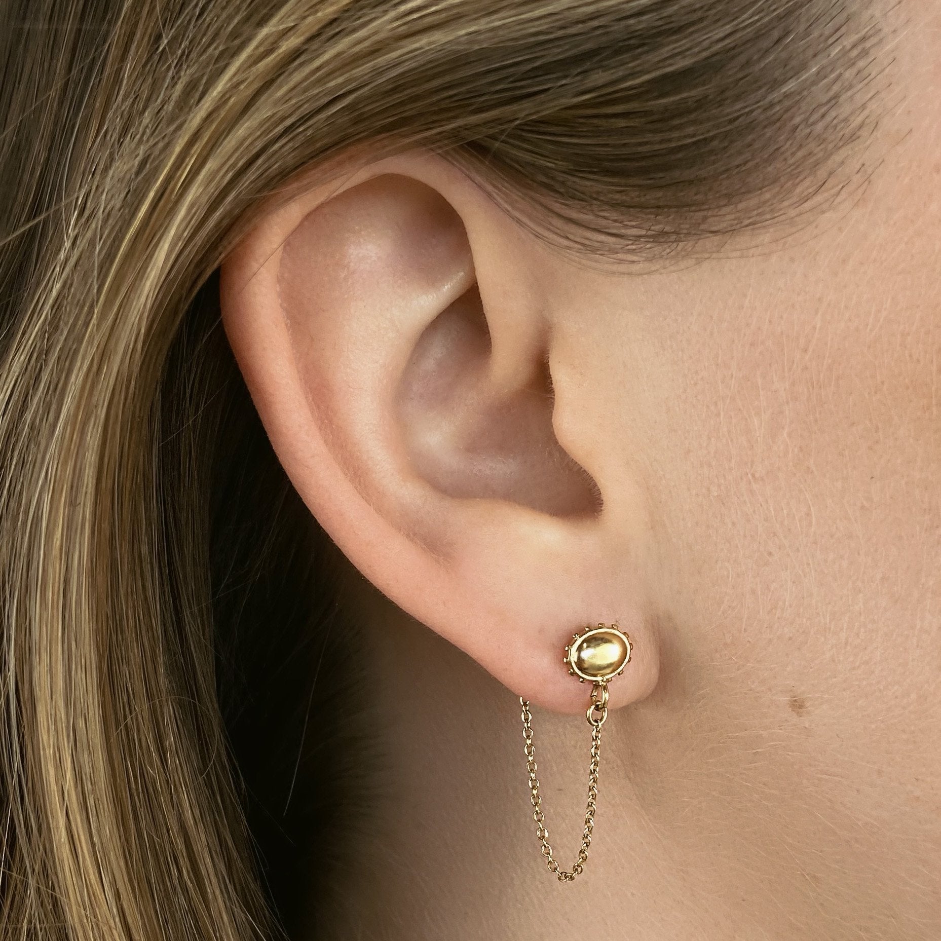 Flower Double Stud Chain Earrings – Pineal Vision Jewelry