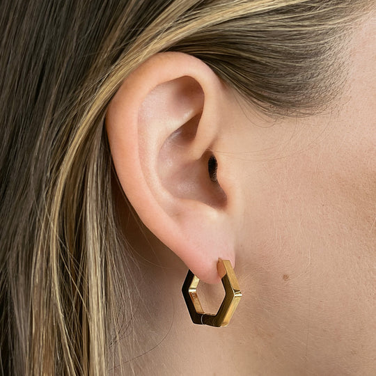 CLUSE Essentielle Hexagon Medium Hoop Earrings, Gold Colour CE13323 - Earrings on ear