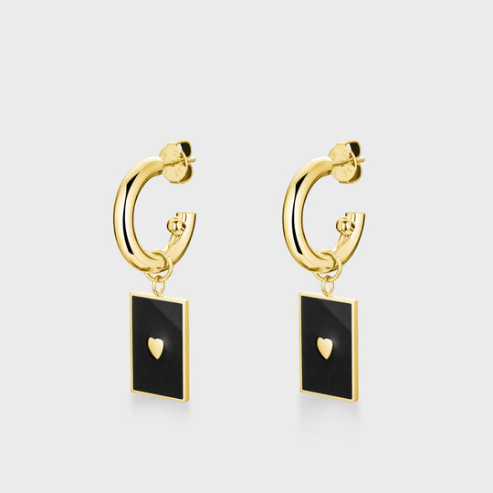 Essentielle Black Rectangular Charm Hoop Earrings, Gold Colour CE13324 - Earrings