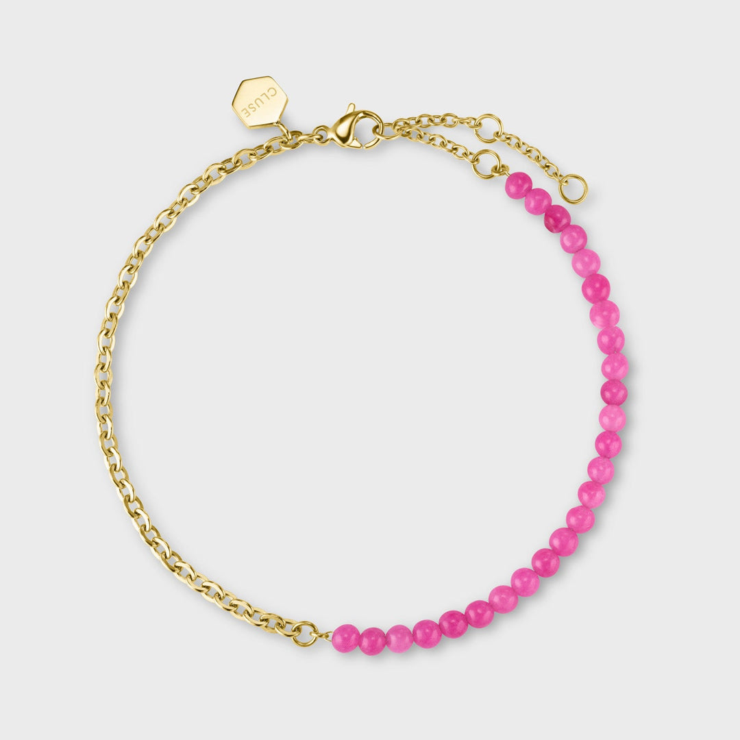 Essentielle Mixed Chain Pink Beads Anklet, Gold Colour CF13003 - Anklet