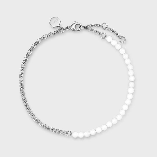 Essentielle Mixed Chain White Beads Anklet, Silver Colour CF13004 - Anklet