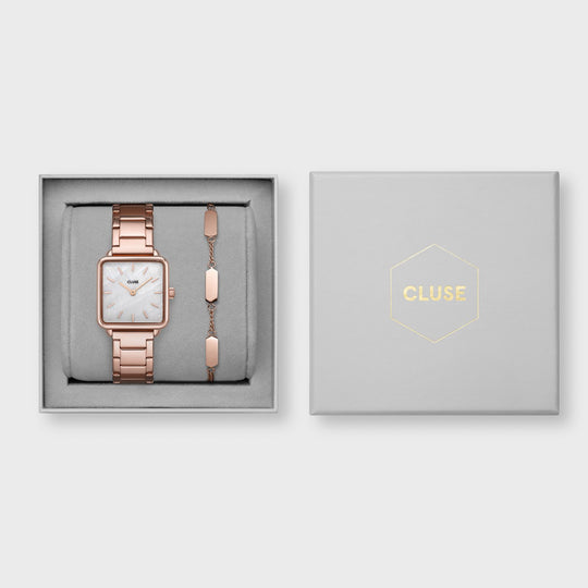 CLUSE Gift box La Tétragone Watch and Bracelet Rose Gold Colour CG10316 - Gift box