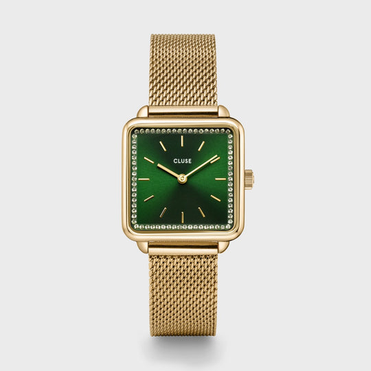 CLUSE Giftbox La Tétragone Mesh Gold Colour & Malachite Bracelet CG10317 - Watch