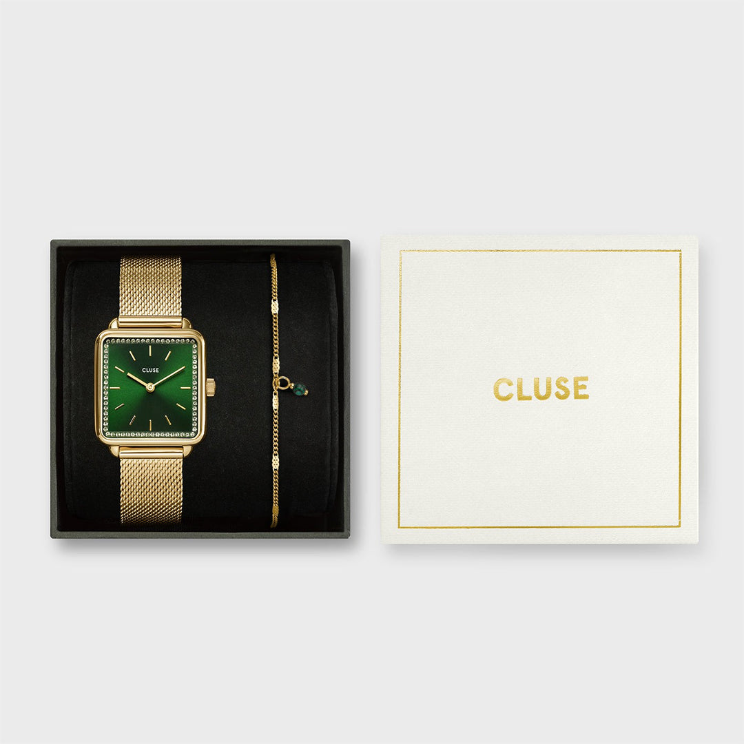 CLUSE Giftbox La Tétragone Mesh Gold Colour & Malachite Bracelet CG10317 - Gift box