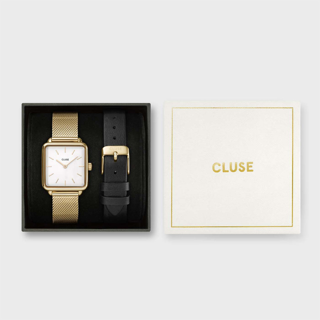 Gift Box La Tétragone Watch & Leather Strap, Gold Colour