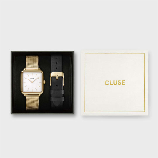 CLUSE Gift Box La Tétragone Watch & Leather Strap, Gold Colour CG10318 - Gift box packaging