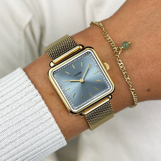 CLUSE Gift Box La Tétragone Gold/Blue CG10320 - watch on wrist