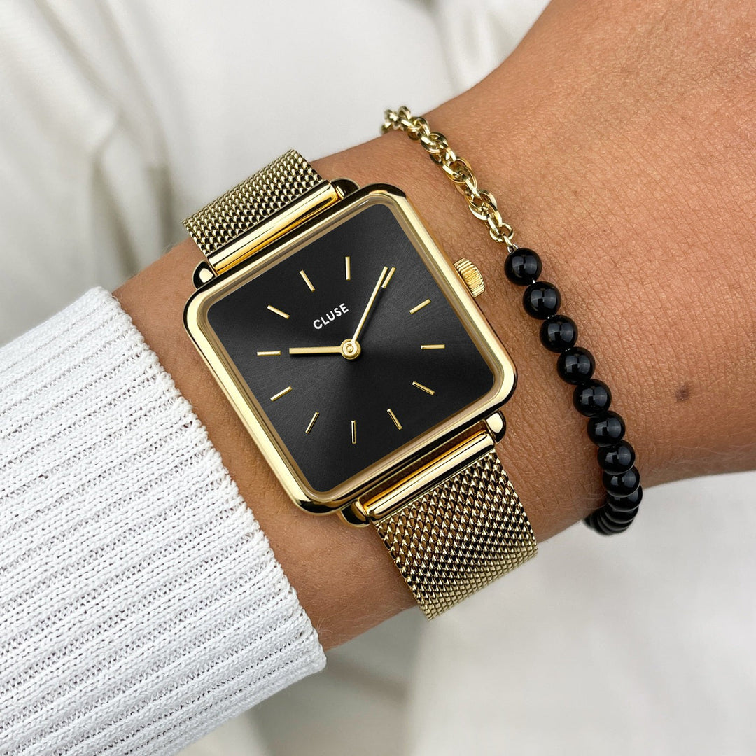 CLUSE Gift Box La Tétragone Gold/Black CG10321 - watch on wrist