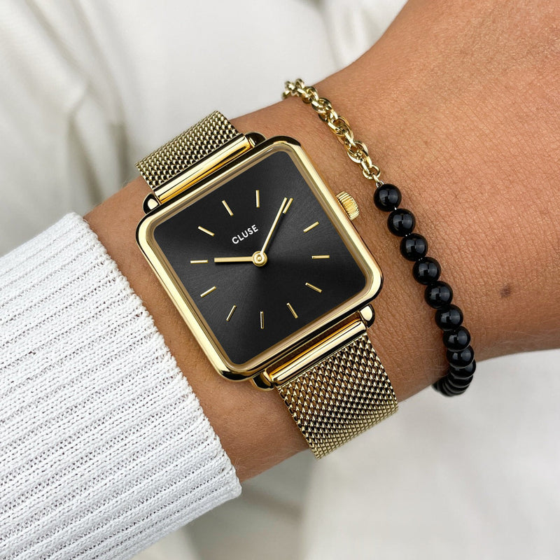 Gift Box La Tétragone Mesh Watch & Beads Bracelet, Gold Colour