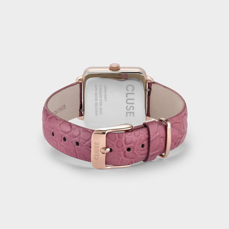 CLUSE La Tétragone Leather Berry Alligator, Rose Gold Colour CW0101207020 - Watch clasp and back