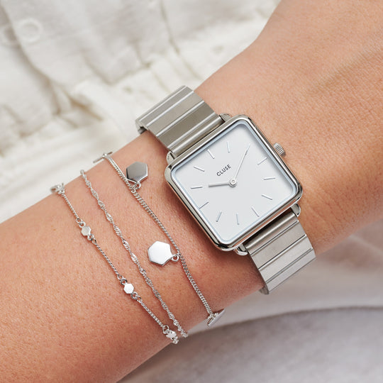 CLUSE La Tétragone Single Link Silver/White CL60022S - Watch on wrist