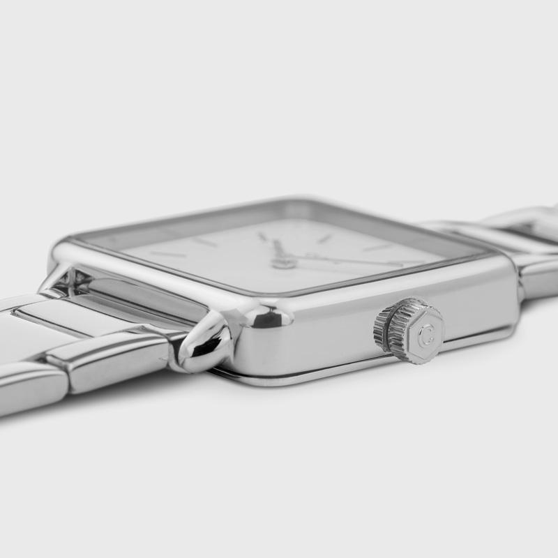 CLUSE La Tétragone Three Link Silver/White Pearl CL60025S - Watch case detail