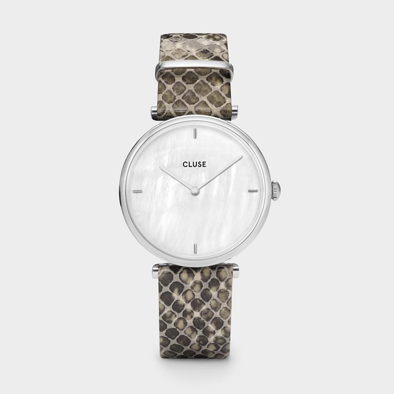 Triomphe Watch Leather, Grey Python, Silver Colour
