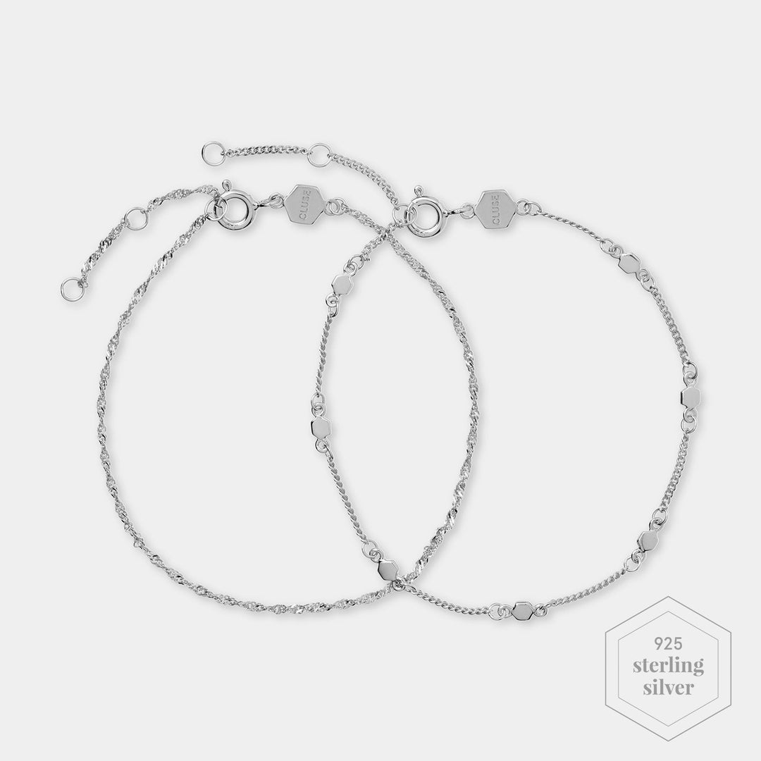 CLUSE Essentielle Silver Set of ​Two ​twisted and Hexagon Chain Bracelets CLJ12019 - Bracelets