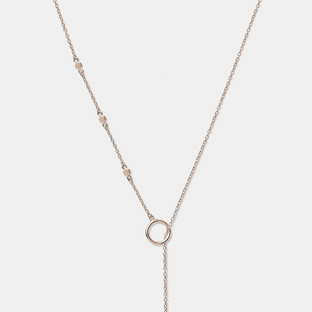 CLUSE Essentielle Rose Gold Hexagon Charm Lariat Necklace CLJ20013 - Necklace detail