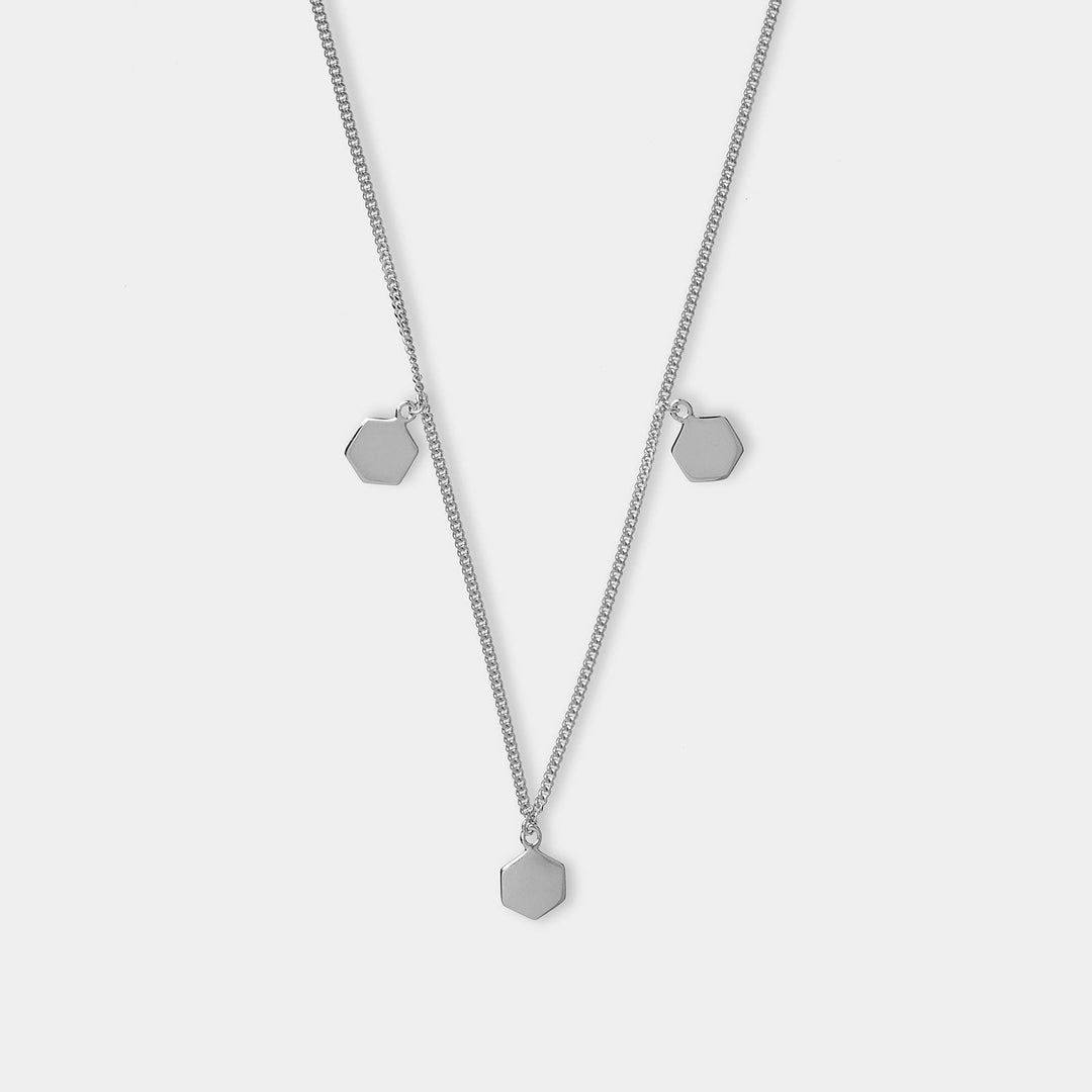 CLUSE Essentielle Silver Three Hexagon Charms Necklace CLJ22012 - Necklace pendant detail