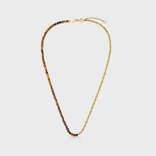CLUSE Essentielle Mixed Chain Tiger Eye Stone Necklace, Gold Colour CN13308 - Necklace