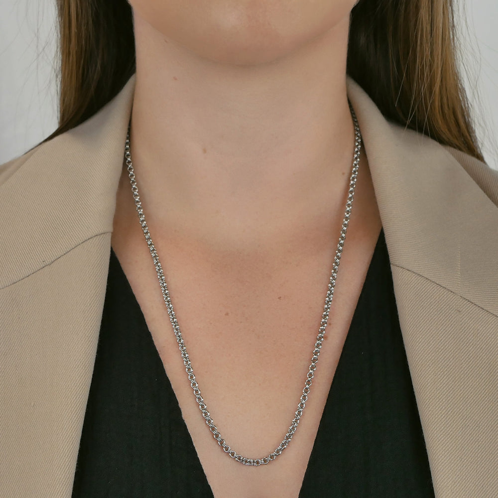 CLUSE Essentielle Double Link Chain Necklace, Silver Colour CN13310 - Necklace on model