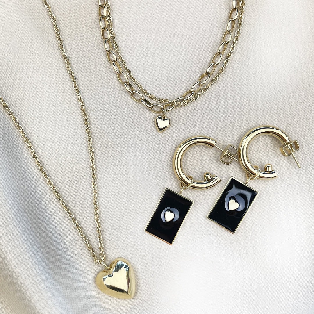 Essentielle Heart Charm Double Chain Bracelet, Gold Colour CB13349 - Bracelet, earrings and necklace