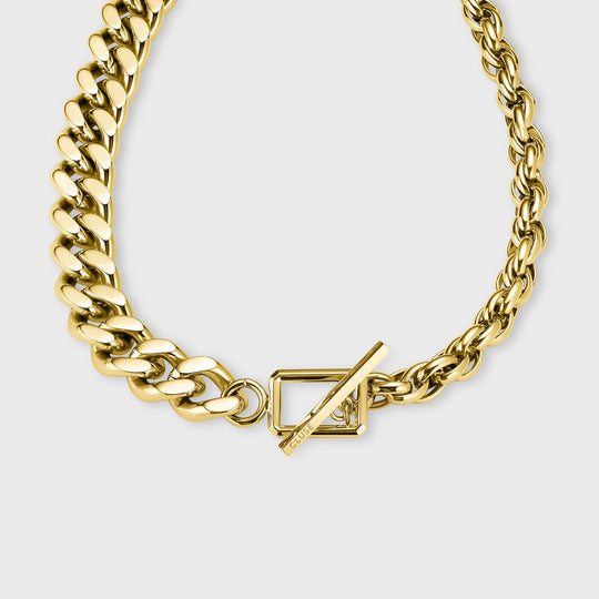 CLUSE Iris Mittenaere Mixed Chain T-Bar Necklace, Gold Colour CN14001 - Necklace closure detail
