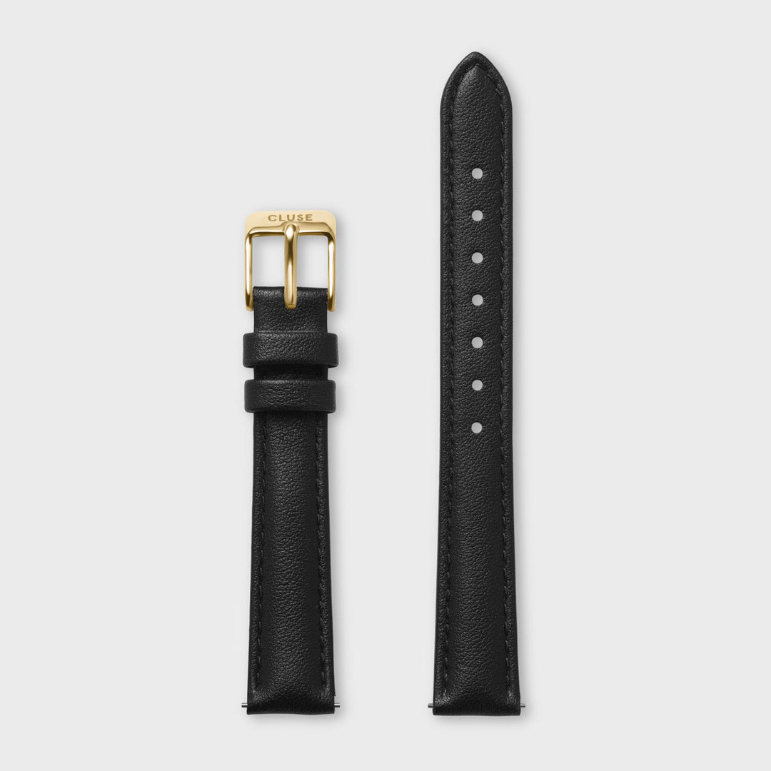 CLUSE Watch Strap 14mm Leather Black, Gold Colour CS12101 - Watch Strap
