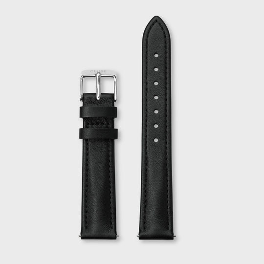 CLUSE Strap 16 mm Leather Black, Silver Colour CS12228 - Watch strap