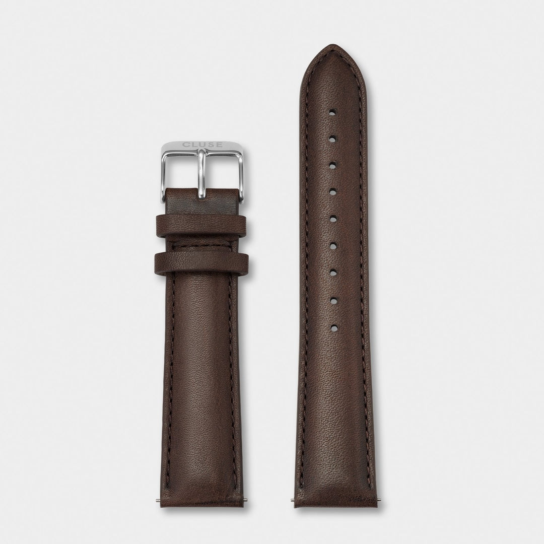 CLUSE Strap 20 mm Leather, Dark Brown/ Silver CS1408101065 - strap