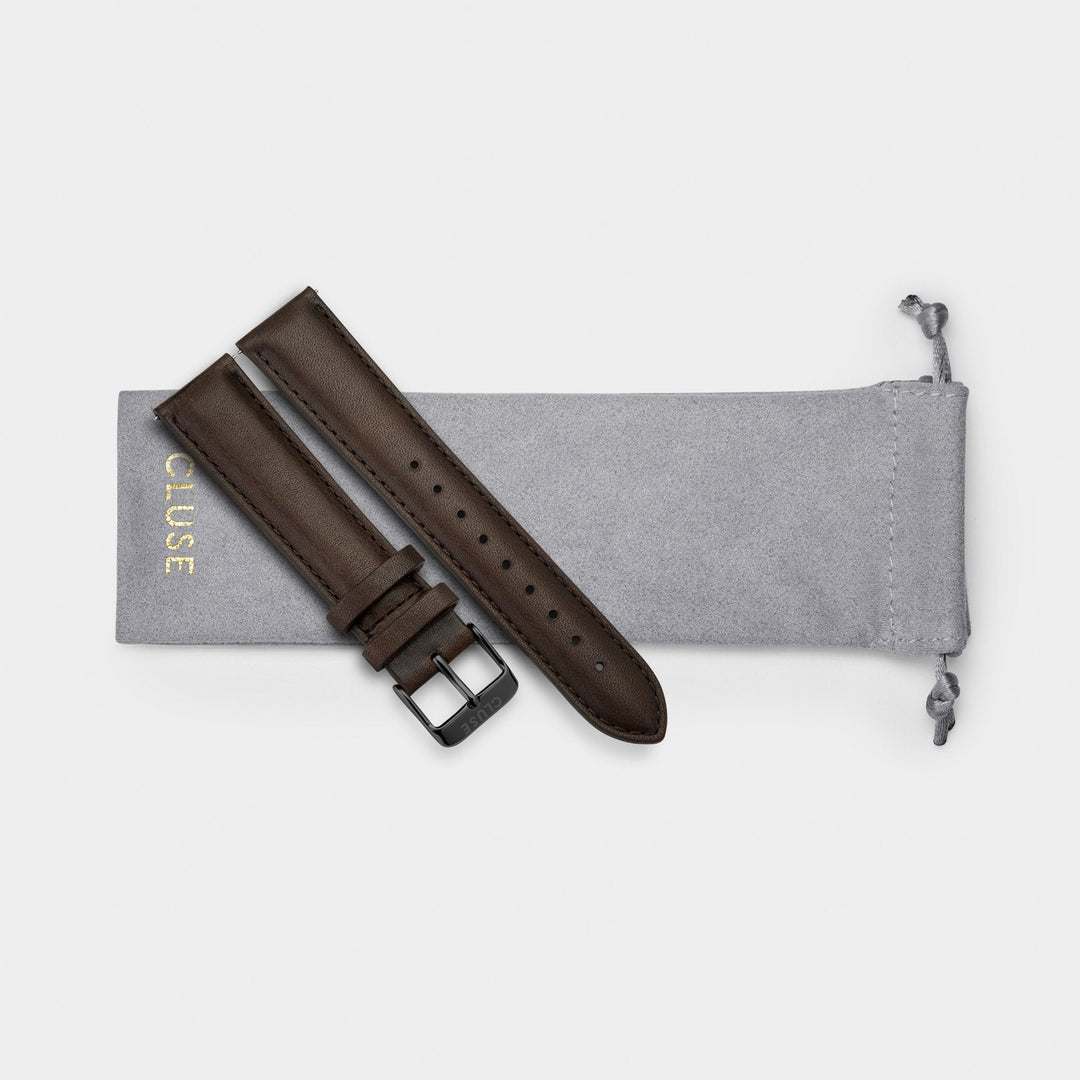 CLUSE Strap 20 mm Leather, Dark Brown/ Black CS1408101067 - strap pouch
