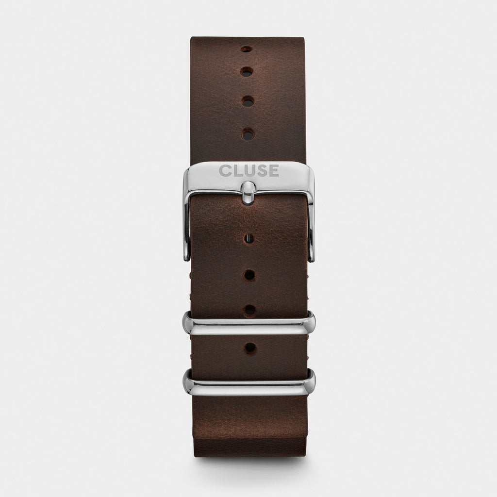 Strap 20 mm Nato Leather, Dark Brown/ Silver CS1408101069 