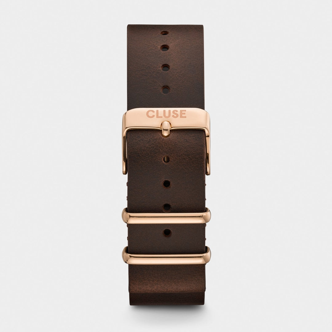 CLUSE Correa 20 mm CS1408101070 Nato Leather, Marrón Oscuro/ Oro