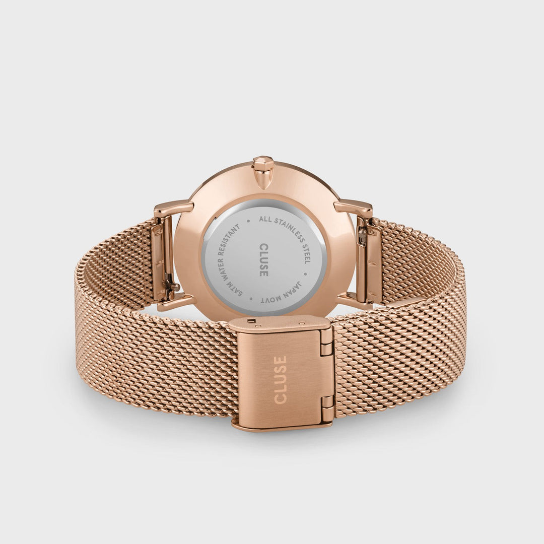 CLUSE Minuit Mesh Grey, Rose Gold CW10207 - Watch clasp and back.