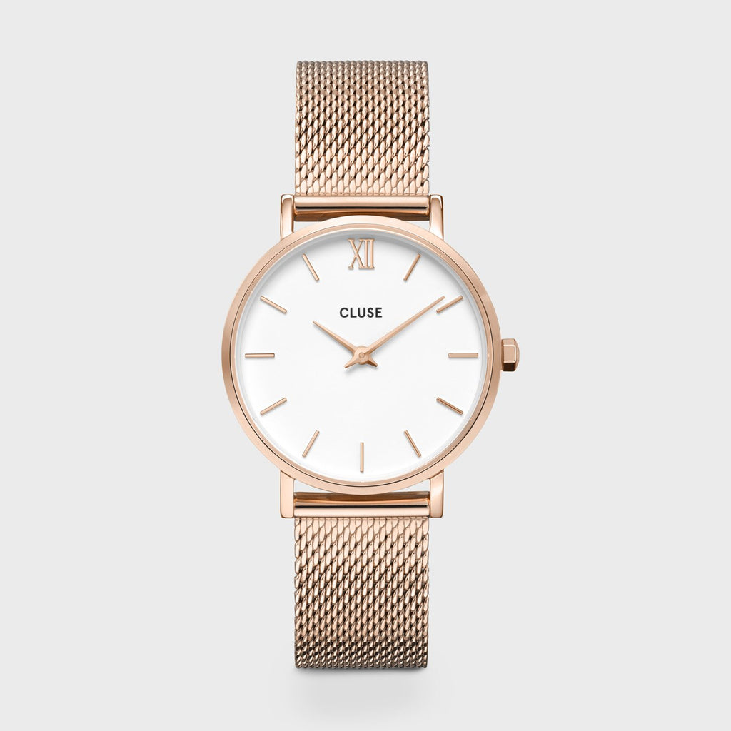 Minuit Watch Mesh, White, Rose Gold Colour