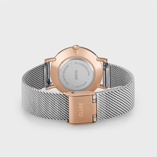 CLUSE Minuit Mesh, Rose Gold, Silver/Silver CW0101203004 - Watch clasp and back